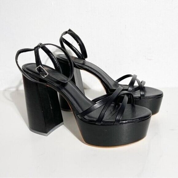 BLACK suede Studio "Emani" BNWT black strappy platform heels women NEW - Picture 10 of 10